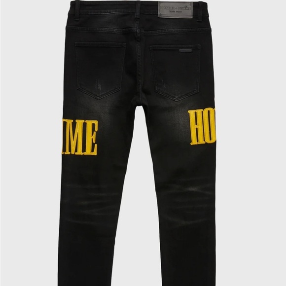 Homme Femme Letterman Denim Black With Yellow Letters - Picture 2 of 10